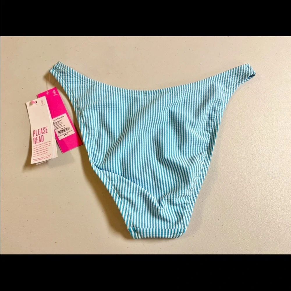 Lilly Pulitzer PICO high cut seersucker Aqua Striped Bikini Bottom 8 - Picture 5 of 6